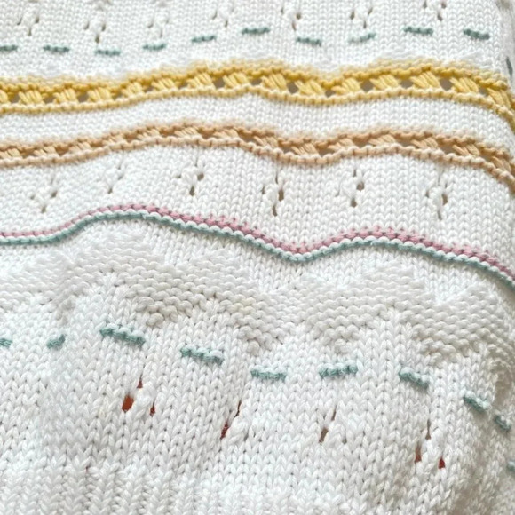 Vintage - Cream Pastel Floral Embroidered Ramie Short Sleeve Sweater - Picture 4 of 5